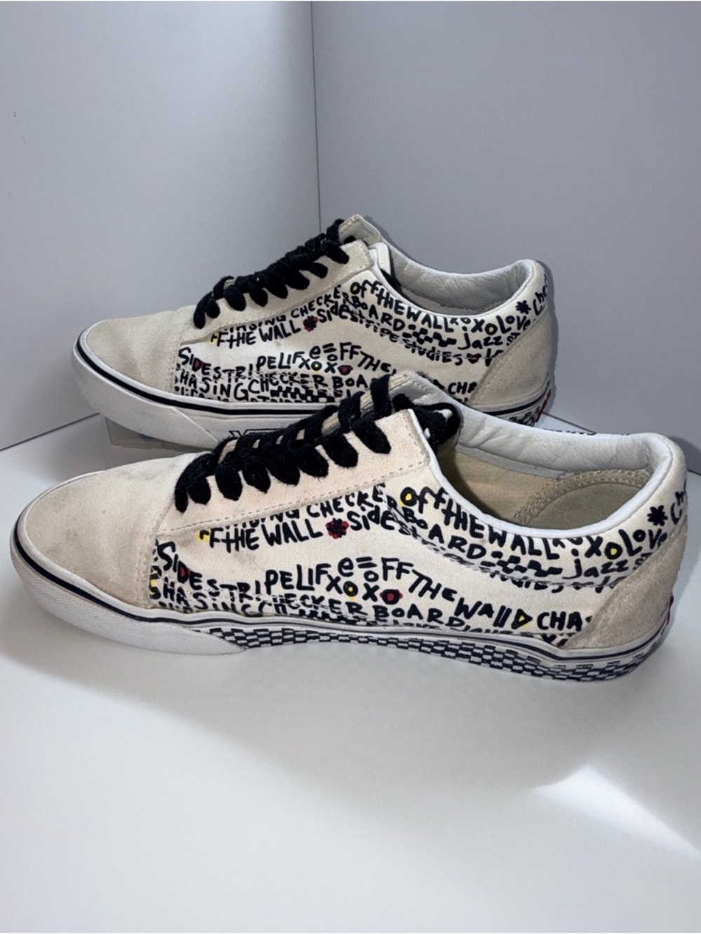 Vans White Canvas Low-Top Sneakers with Black Script